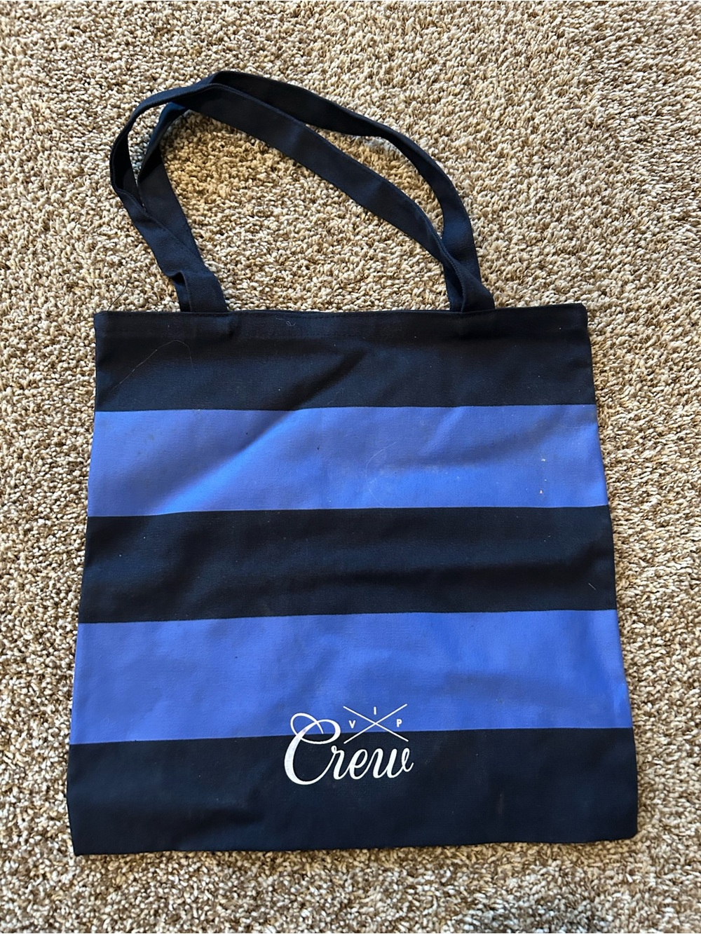 J. Crew Black and Blue Striped Canvas Tote